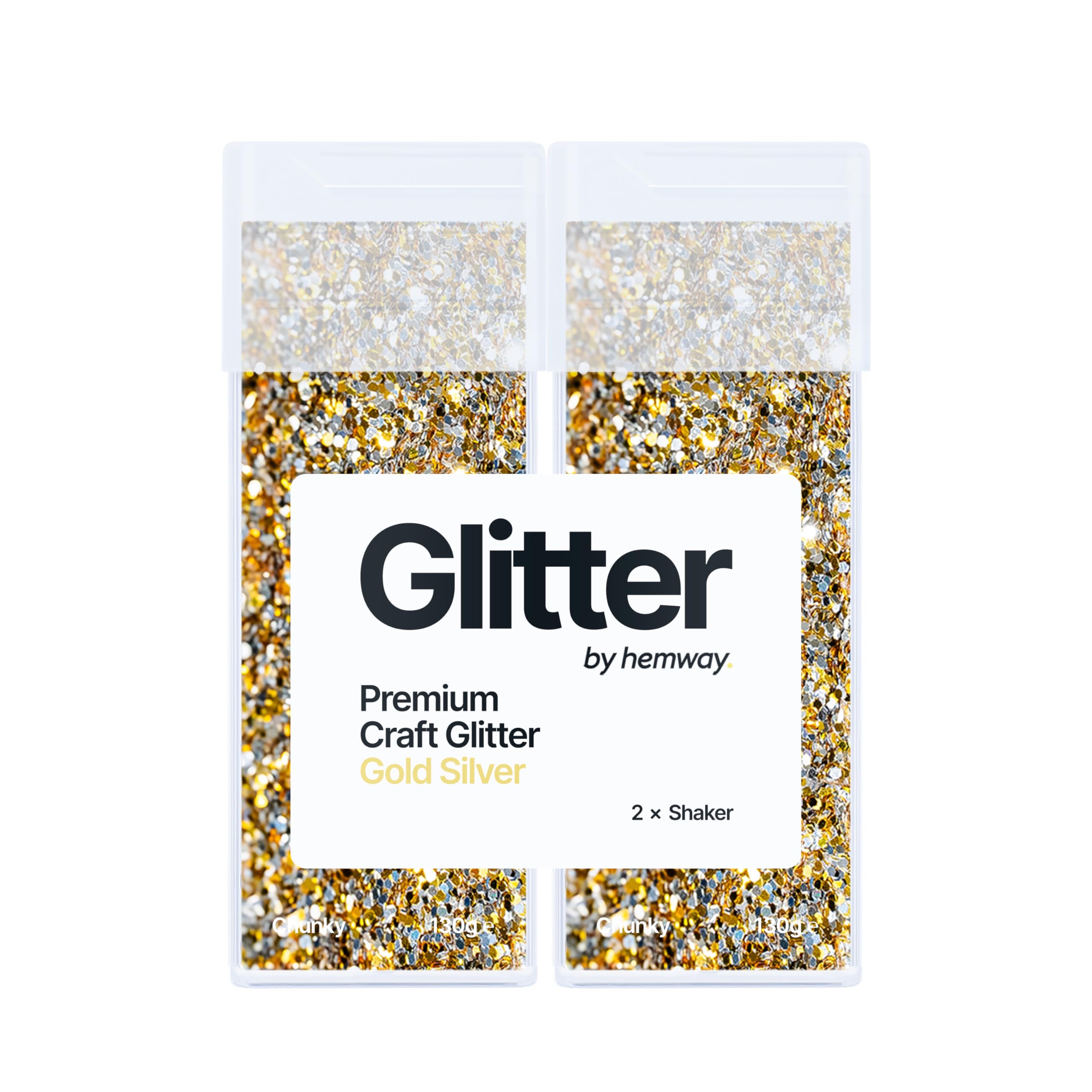 Hemway Glitter Shaker Gold Silver 130g x2 Pack Chunky, Craft Glitter Shakers for Resin & Epoxy Crafts, Christmas Art Supplies