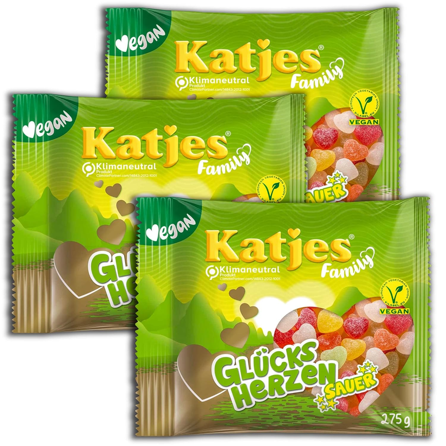 Katjes Glücksherzen Sauer XXL Family Packungen 3 x 250g (750g) : Amazon