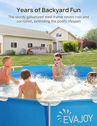 Vista 45 de Evajoy Piscina redonda sobre el suelo con marco de metal para exteriores de 10 pies x 30 pulgadas con fácil instalación, solo piscina