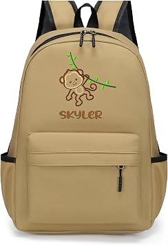 Custom Kids Backpack For Teens Girls Boys, Personalized Kids School Backpack With Embroidery Name Monkey, Adjustable Straps Toddler Preschool Elementary Bookbag, Back To School Gifts