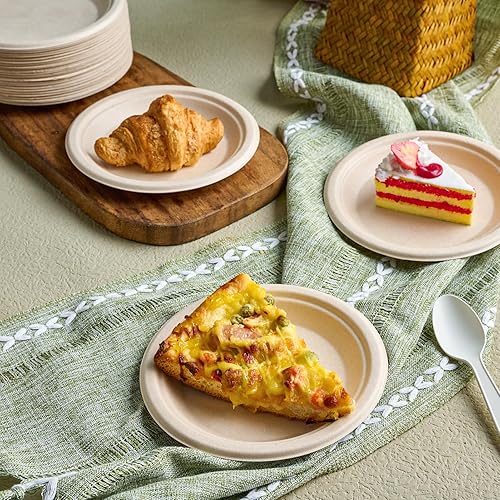 Miniatura 4 de Vplus 125 Pack 6 inch Paper Plates 100% Compostable Plates Heavy-Duty Disposable Small Paper Plates Bagasse Natural Biodegradable Eco-Friendly