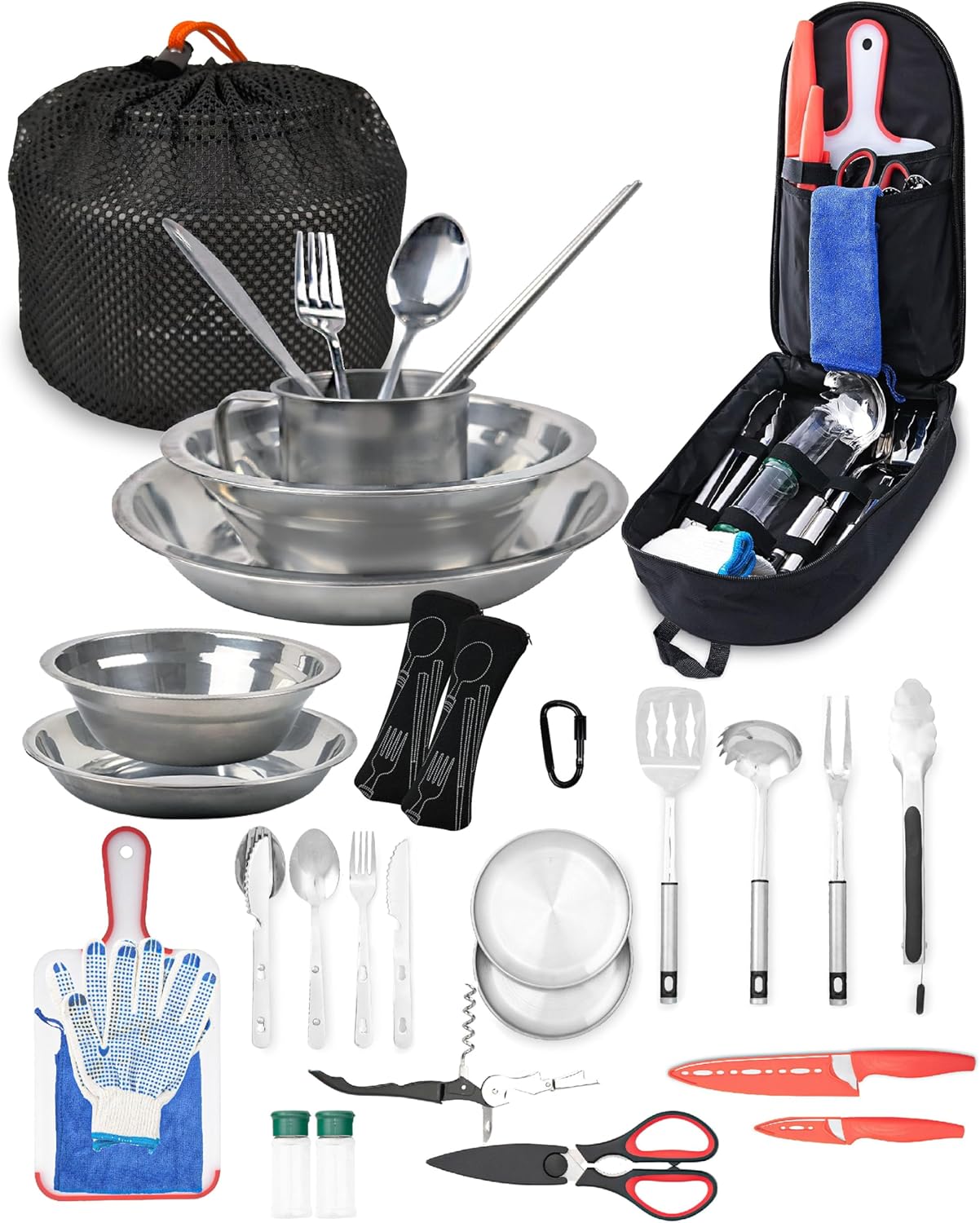 Camping Gear, Camping Cooking Set, 21pcs Camping Accessories Cooking, Camping Kitchen Set, Mess kit Camping Person, Camping Kitchen Set, Camp Utensil Set, Picnic Set, Camping Dish Set