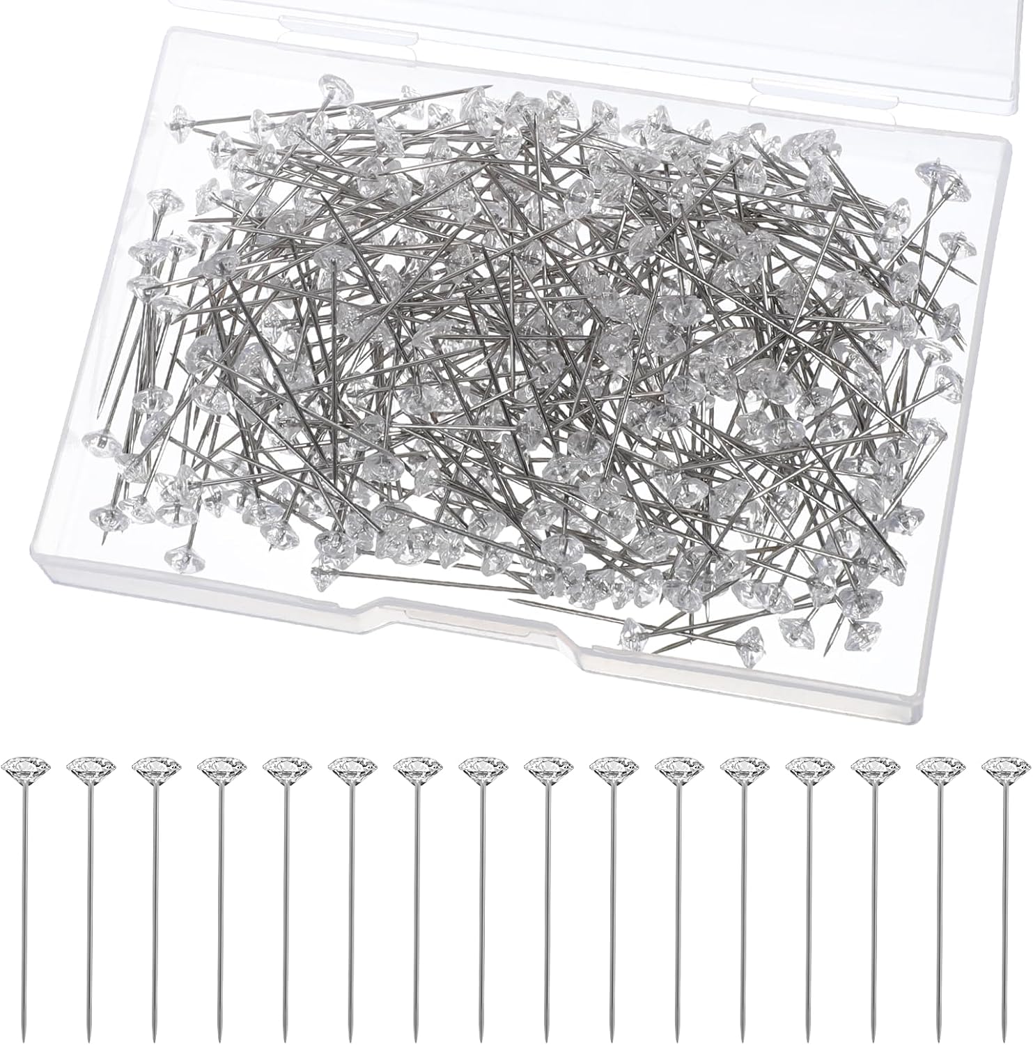 100 Pcs Diamond Pins for Bouquets, 2.2 Inch Diamond pins Flower Corsage Pin Crystal Head Bouquet Clear Straight Head Pin for Wedding Bridal Hair Decoration Jewelry DIY Craft Sewing Accessories