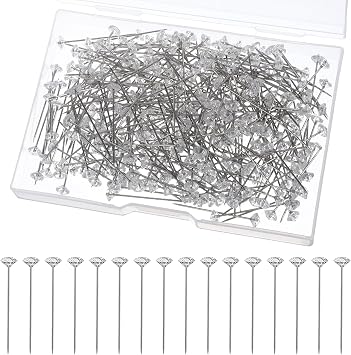 100 Pcs Diamond Pins for Bouquets, 2.2 Inch Diamond pins Flower Corsage Pin Crystal Head Bouquet Clear Straight Head Pin for Wedding Bridal Hair Decoration Jewelry DIY Craft Sewing Accessories