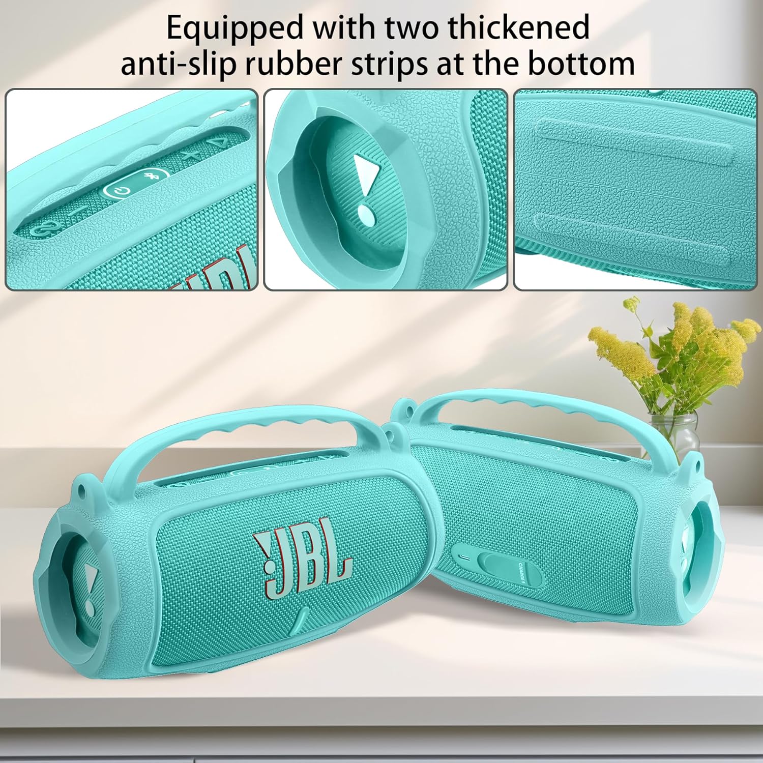 co2CREA Silicone Case for JBL Charge 5 Portable Waterproof Bluetooth Speaker, Portable Travel Soft Cover with Shoulder Strap, Protective Skin Case (Mint Green) - Image 3