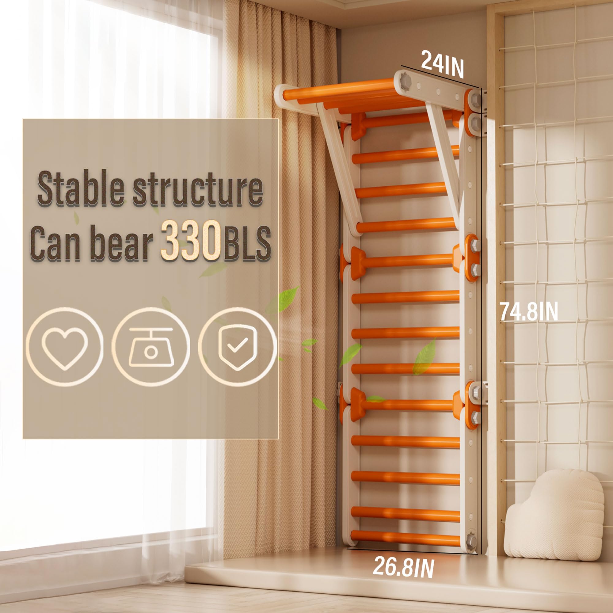 Juguetes de escalada compatibles con diapositivas, juego de triángulos Pikler para niños, multifunción plegable para interiores (naranja) 6