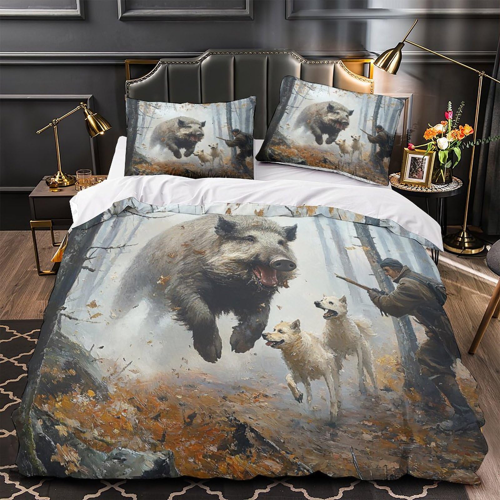 Housse de couette tigre blanc anti-allergie parure de lit zip 260x220
