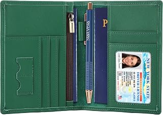 STAR VISTA Phoenix Leather Passport Holder, Calfskin Travel Wallet - RFID Blocking, ID Window, Zipper Pocket, Pen & Notebook Included, Mint