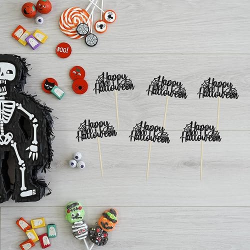 Miniatura 141 de Ephlyn 24 adornos para cupcakes de Halloween con purpurina para Halloween, murciélagos, calabaza, fantasma, decoración de cupcakes para temática