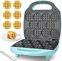 Baker's Friend Mini Waffle Maker: 11 Bite-Size Nonstick Belgian Waffles at Once, Portable for Kids & Adults, Aqua