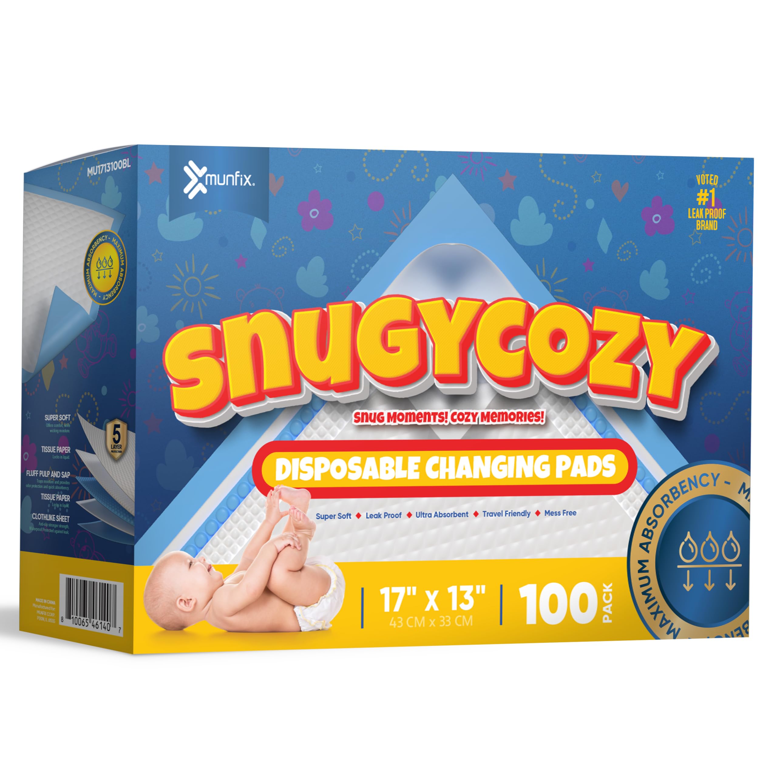 Paquete de 100 cambiadores desechables para bebés de 17 x 13 pulgadas, almohadillas superabsorbentes para incontinencia, resistentes y ultra absorbencia médica, forros impermeables para cambiar