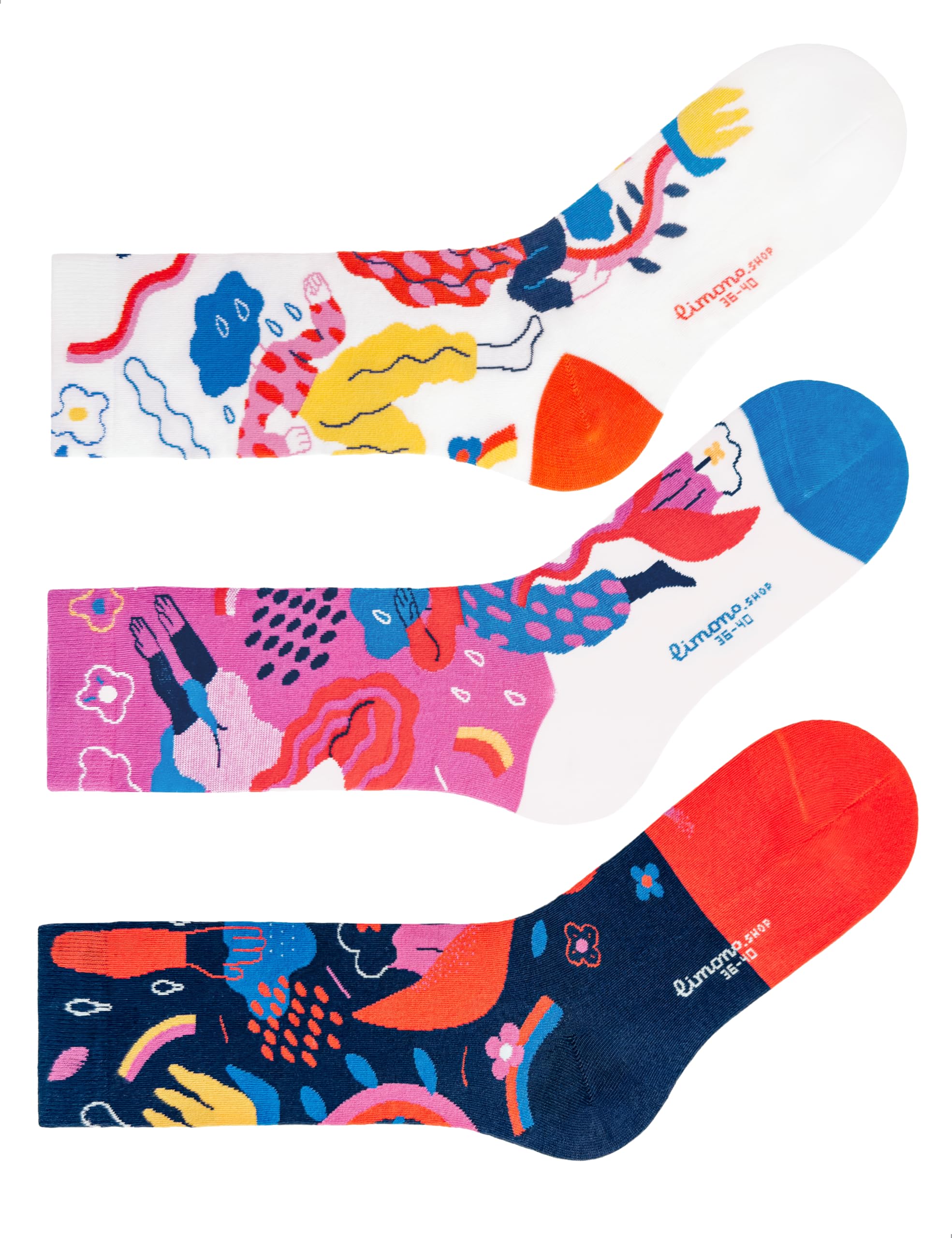 Rain Clouds, Calcetines unisex algodón orgánico con motivo de nubes y flores, EU 36-46 (S/L), Magenta Negro Crudo, puntera sin costuras, jacquard, Hechos en Portugal