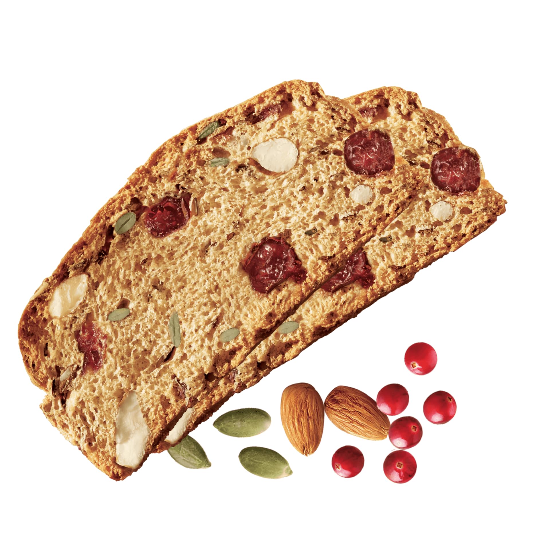 Assortimento Galbusera BelleBuone Fette Biscottate 5 Colazioni. 15 Monoporzioni da 40 gr, assortite in tre varietà: mandorle e mirtilli rossi, fichi e nocciole, cioccolato e semi.