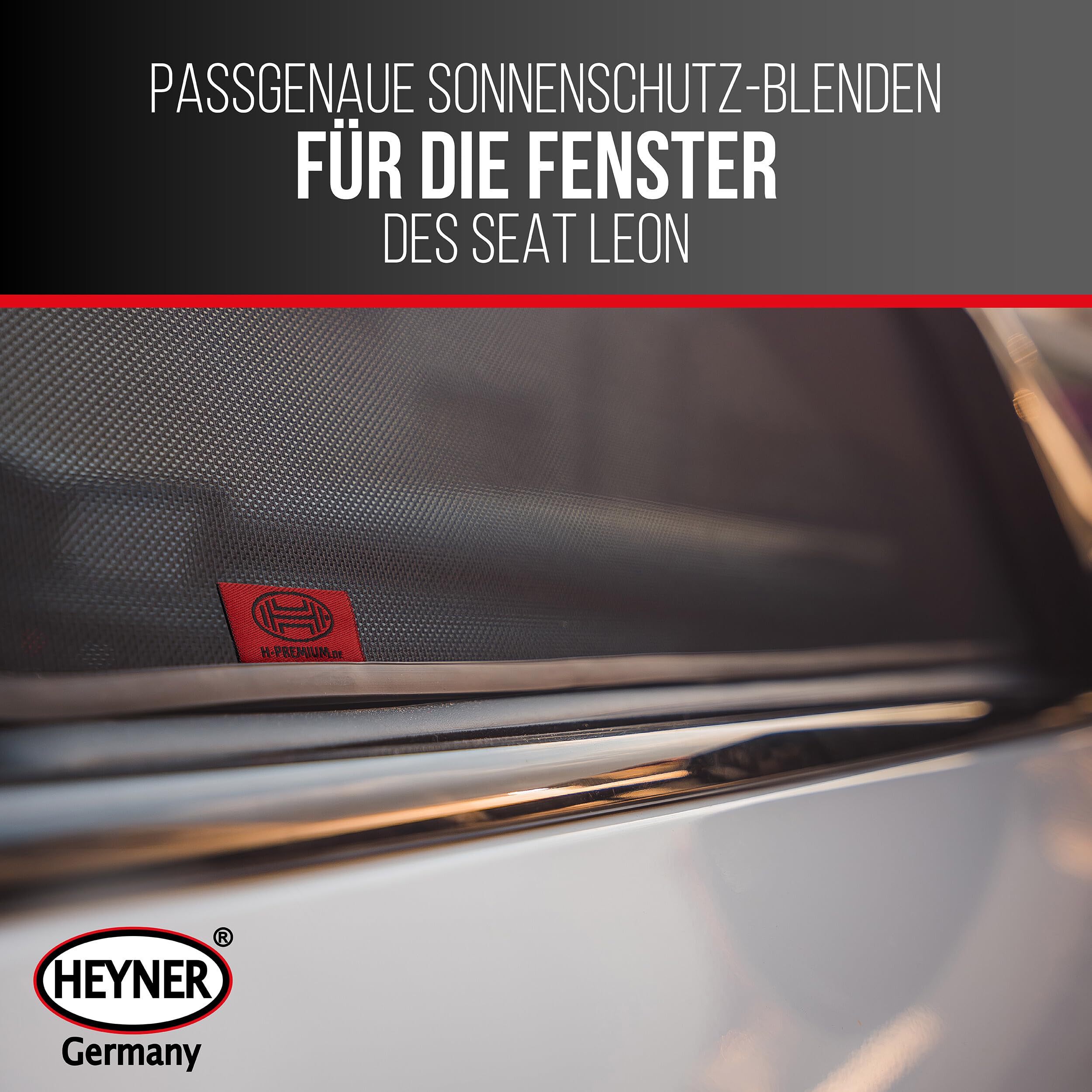 HEYNER® Sonnenschutz Magnethalterung Seat Leon (3) ab 2012 – 2er Set für hintere Türen, passgenau, grau, gummierter Rahmen
