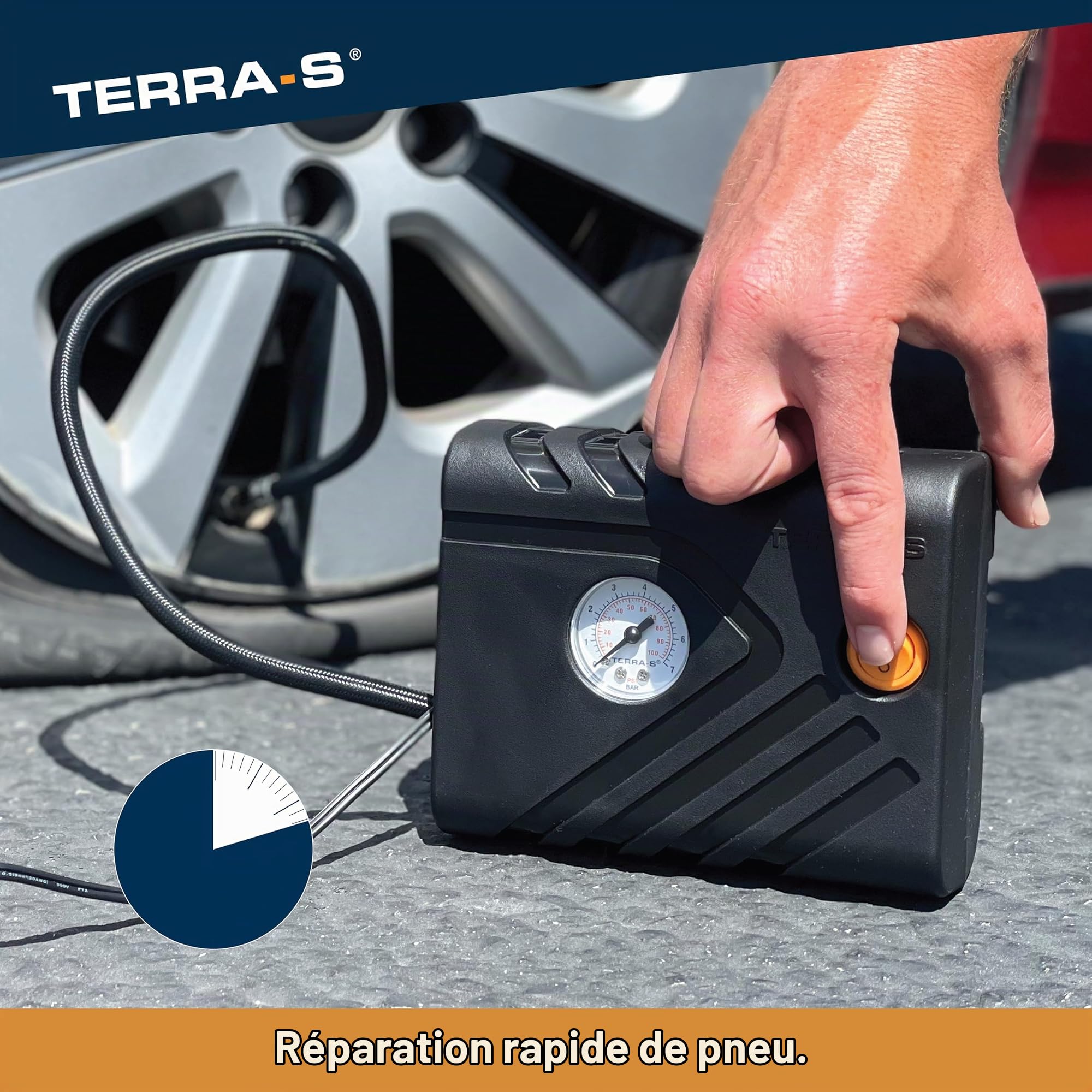 TERRA S T56000 T56000 Kit de réparation de pneu mobile d'urgence avec mastic et pompe à pneu Convient pour voiture et autres véhicules 15 minutes