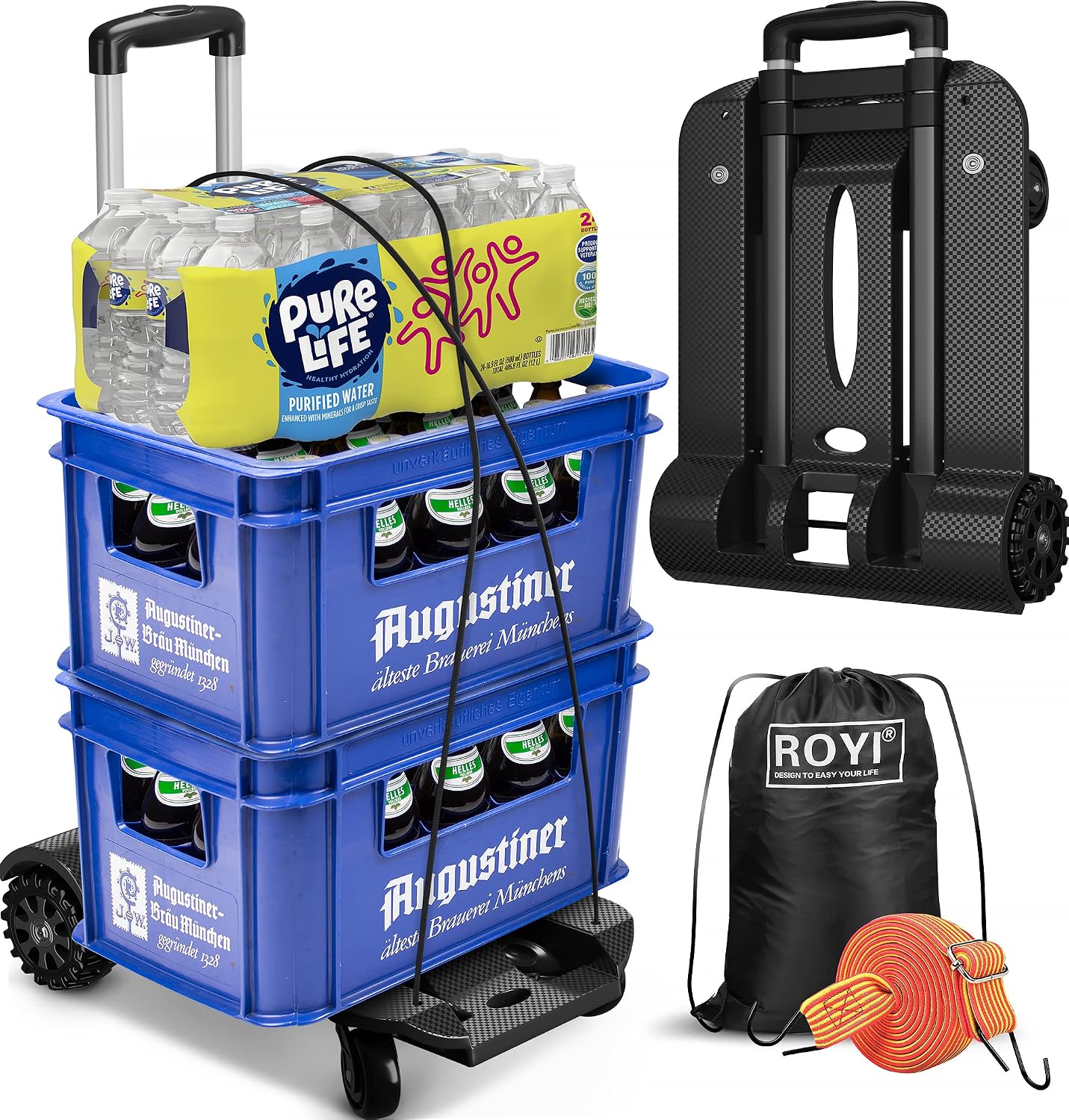 tomser Folding Hand Truck 4 Wheel-rotate 360 lbs Heavy Duty Solid Construction Utility Cart Compact and Lightweight for Luggage/Personal/Travel/Auto/Moving and Office Use