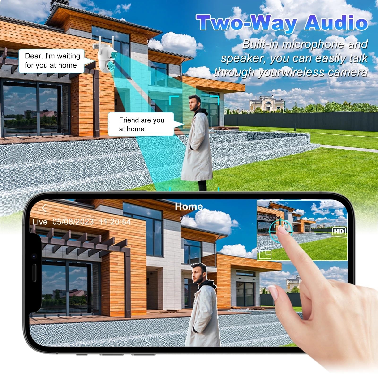 Zewnętrzna bezprzewodowa kamera IP 6MP z podwójnym obiektywem WiFi, monitoring CCTV, bezpieczeństwo domowe, wykrywanie osób, podwójny ekran,Spokój ducha zawsze(Add 128G)