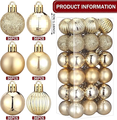 Miniatura 2 de Shappy 216 adornos de mini bola de Navidad de 1.18 pulgadas, decoración de árbol de Navidad, 6 estilos, bolas pequeñas de Navidad inastillables con