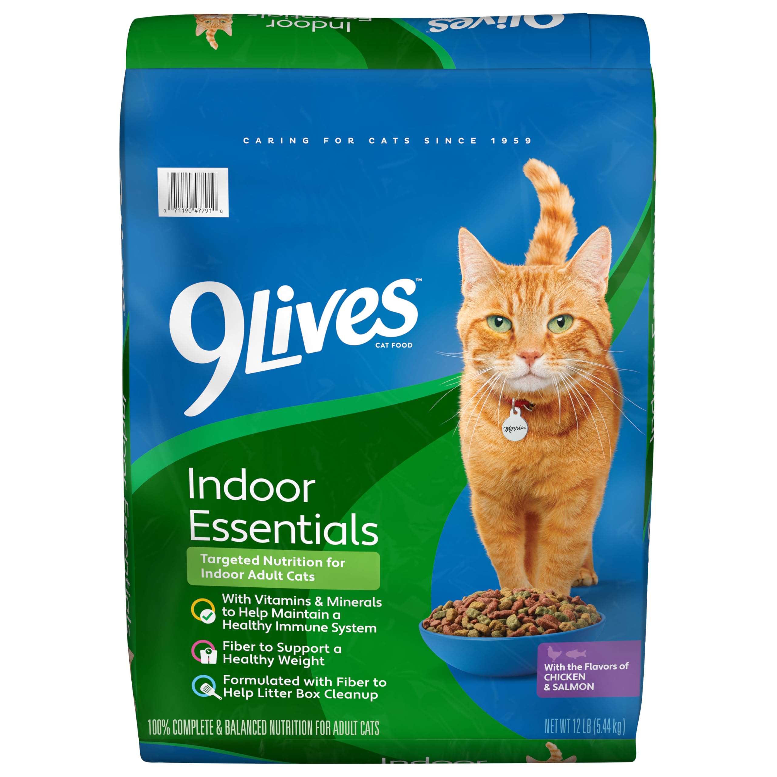 9Lives Indoor Essentials Dry Cat Food for Adult Cats with Chicken & Salmon Flavors, 12 lb. Bag