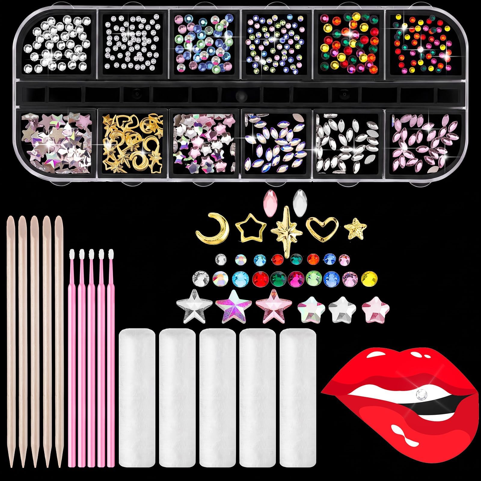 Sosation 377 Pieces Tooth Gem Kit Tooth Jewelry Kit DIY Fashionable Tooth Artificial Crystal Reflective Tooth for Halloween Christmas Teeth Party Decorations (Cool Style)