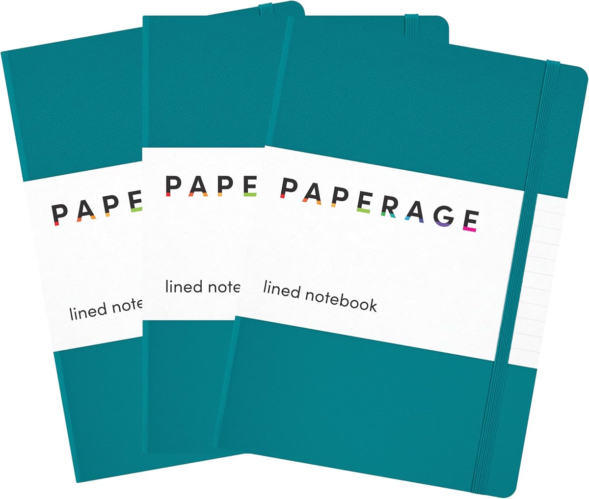 PAPERAGE Cuaderno forrado, paquete de 3, (turquesa), 160 páginas, mediano 5,6 x 8 pulgadas – Papel grueso de 100 GSM – Cuaderno de tapa dura para el trabajo, la escuela y la toma de notas