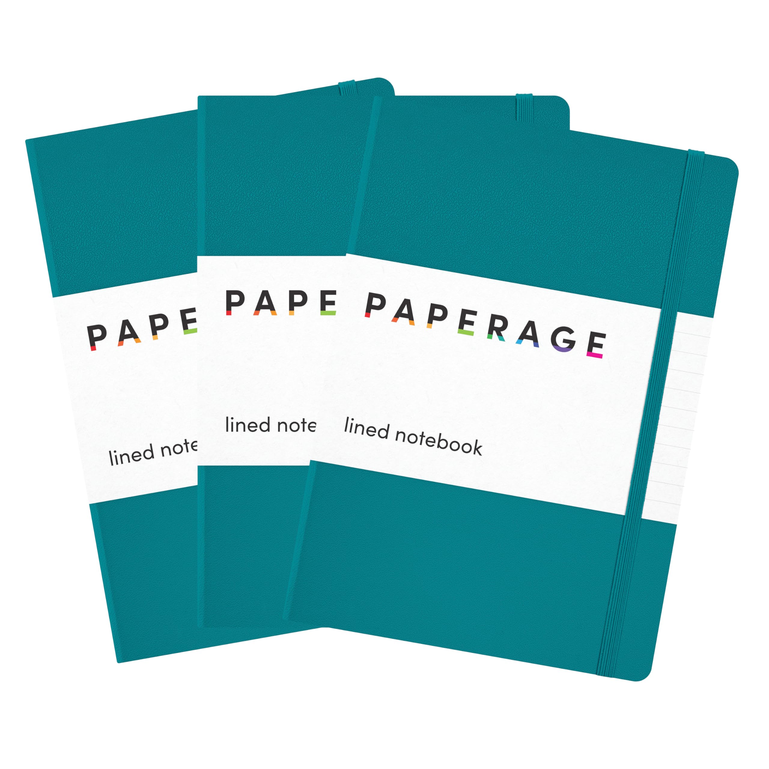 PAPERAGE Lined Journal Notebook, 3 Pack, (Turquoise), 160 Pages, Medium 5.6 in x 8 in - 100 GSM Thick Paper – Hardcover Journaling Notebook for Work, School &amp; Note Taking