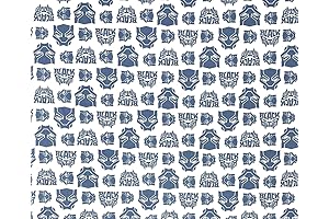 1/2 Yard Art Deco Black Panther Gray Head on White Cotton Fabric