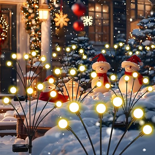 Miniatura 8 de Luces Solares de Luciérnaga 16 LED Oscilantes Impermeables Decorativas para Exterior para Patio, Camino, Césped (2 Paquetes, 8 Cabezas)