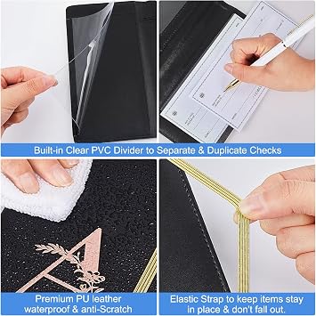 MHJY Checkbook Covers for Personal Checkbook, RFID Blocking Checkbook Holder Alphabet Checkbook Cover for Duplicate Checks, Black A