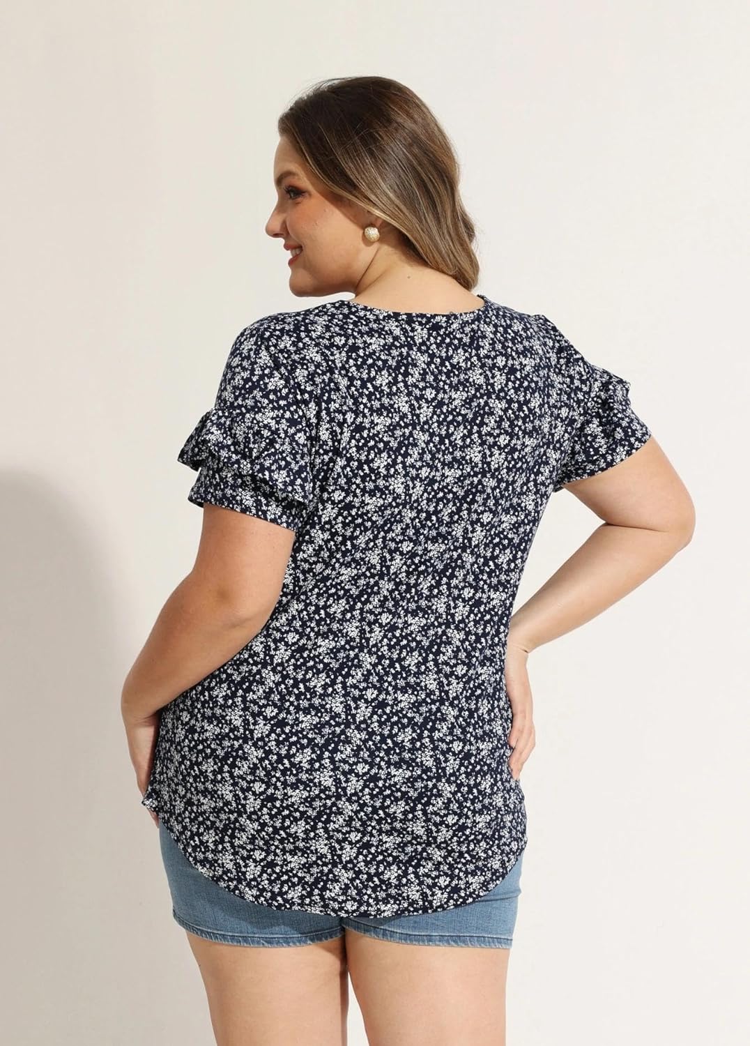 TIYOMI Plus Size Tops for Women Ruffle Shirts Button Short Sleeve Summer V Neck Tunics XL-5XL - Image 5