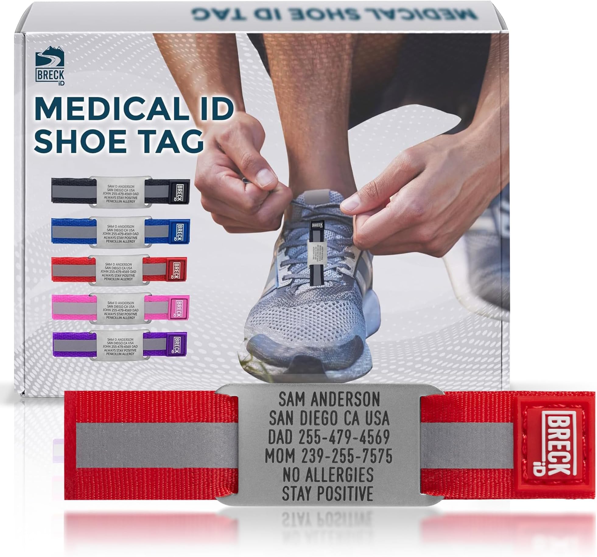 BRECK iD Custom Shoe Tags Medical Alert ID for Runners