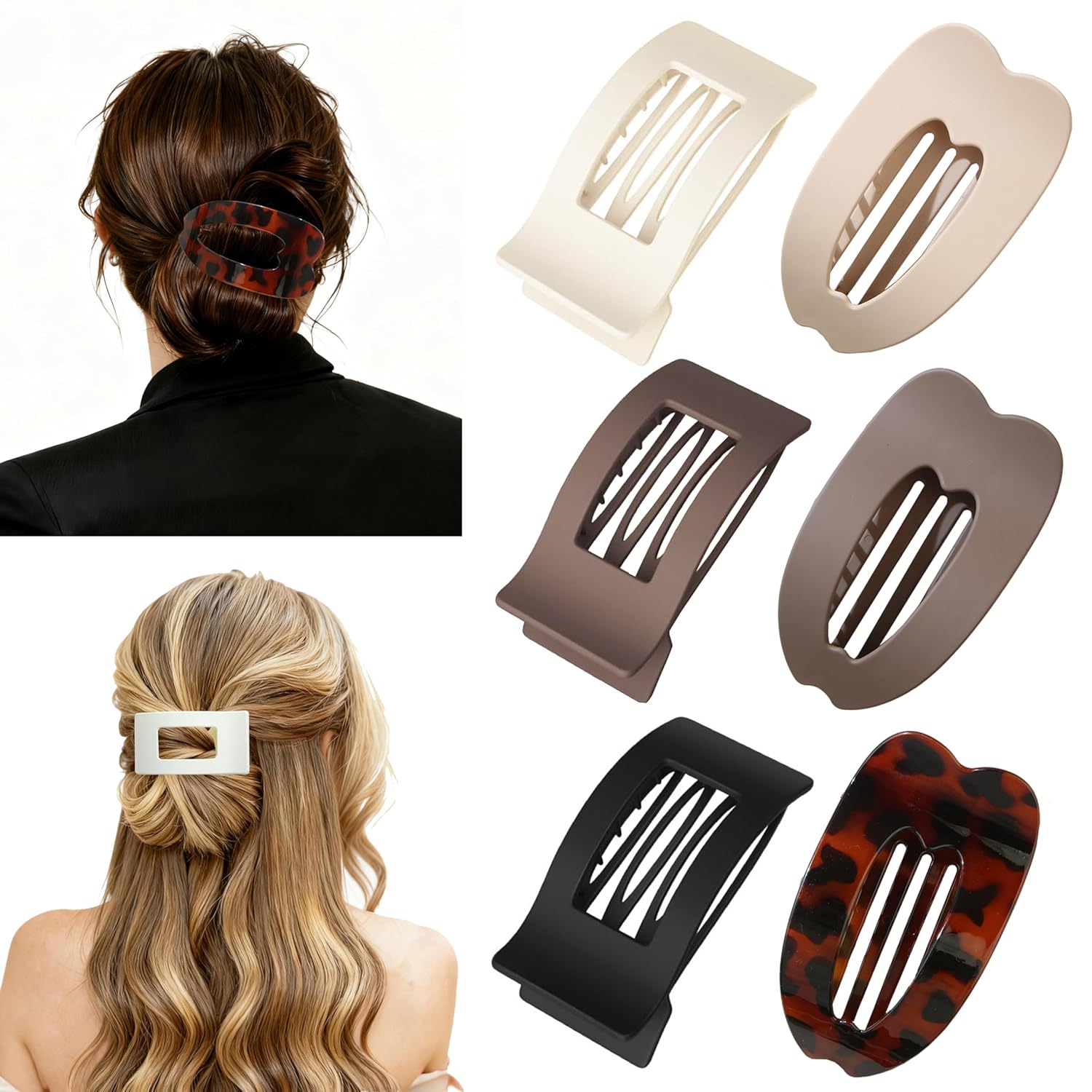 6 Pack Flat Hair Clips for Women,Large Claw Clips Strong Hold Hair Clips for for Thick & Thin Hair for Daily Styling