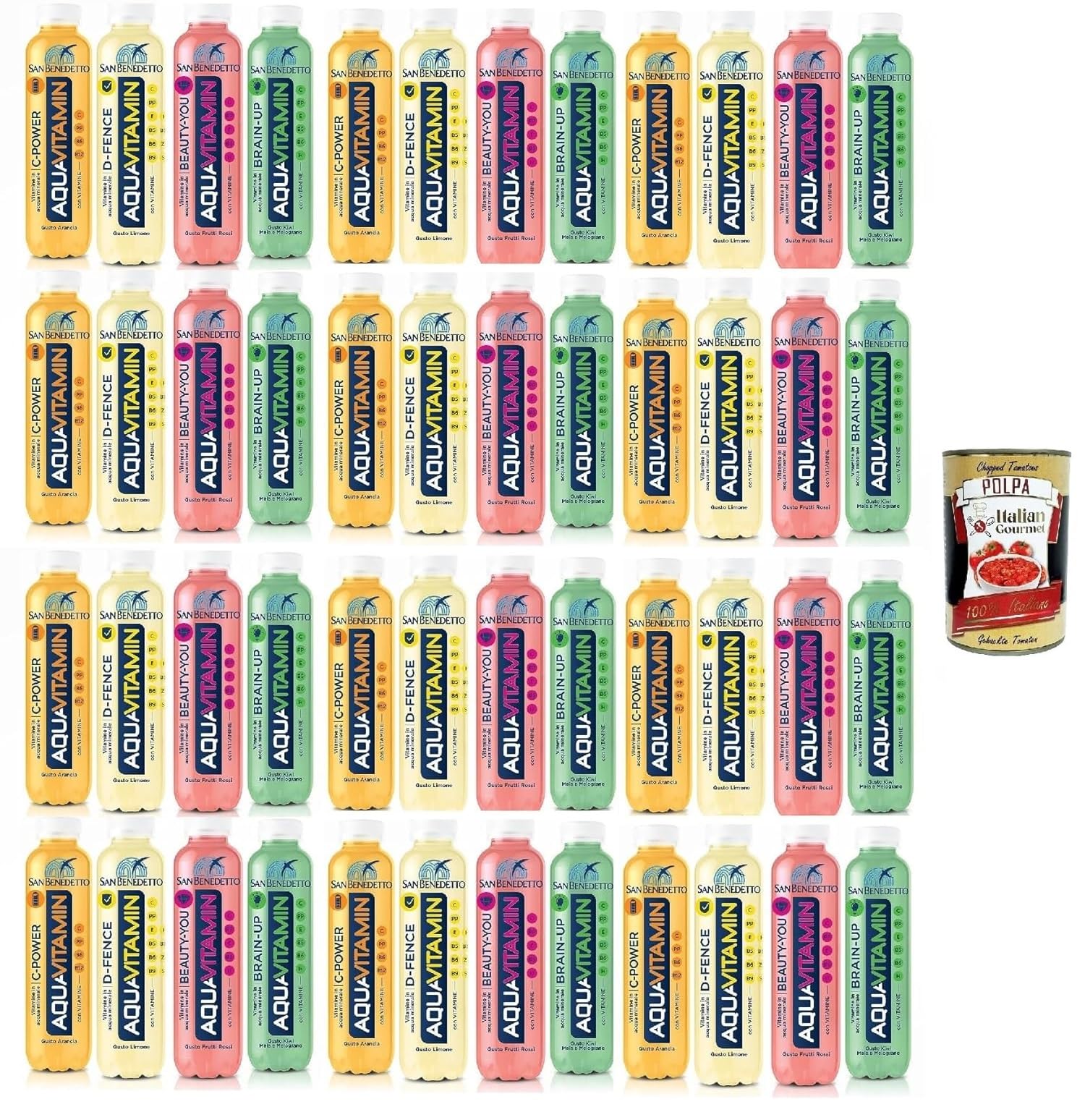 Italian Gourmet Aquavitamin bevanda Testpaket 48 x 400ml Vitaminwasser PET | Mix aromatizzato con vitamine, erfrischender Durstlöscher in praktischen, Gesamtnettogewicht 19,2 L + Kostenlos Polpa 400g