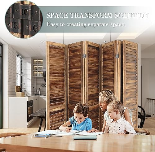 Miniatura 4 de ECOMEX Divisor de habitación, 6 paneles, separadores de habitación y pantallas de privacidad plegables, divisor de madera para separación de