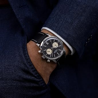 Rotary Men's 1895 Stainless Steel Chronograph Black Leather Strap Watch