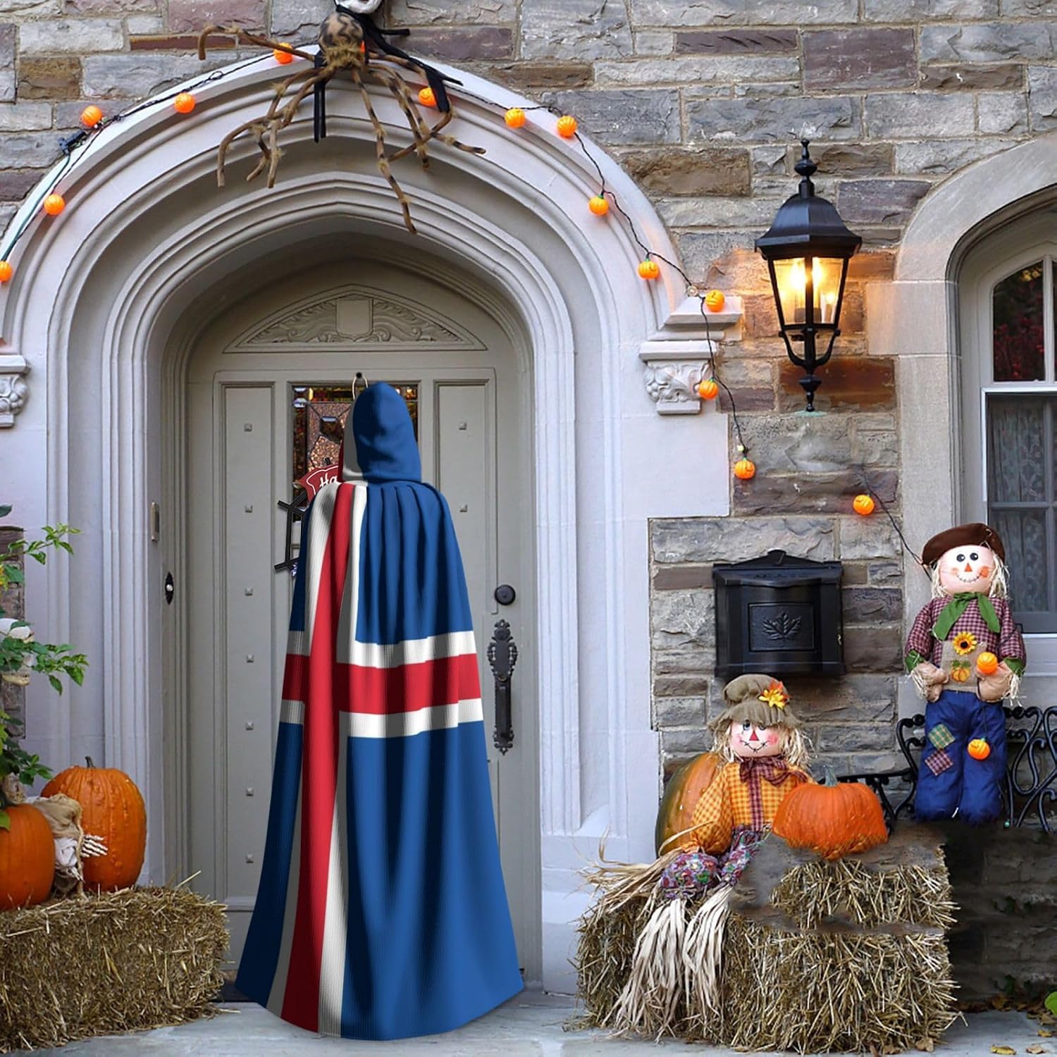 Flag Hooded Cape Cloak for Men Women Halloween Robe Party Cosplay Costume Patriotic Decoration