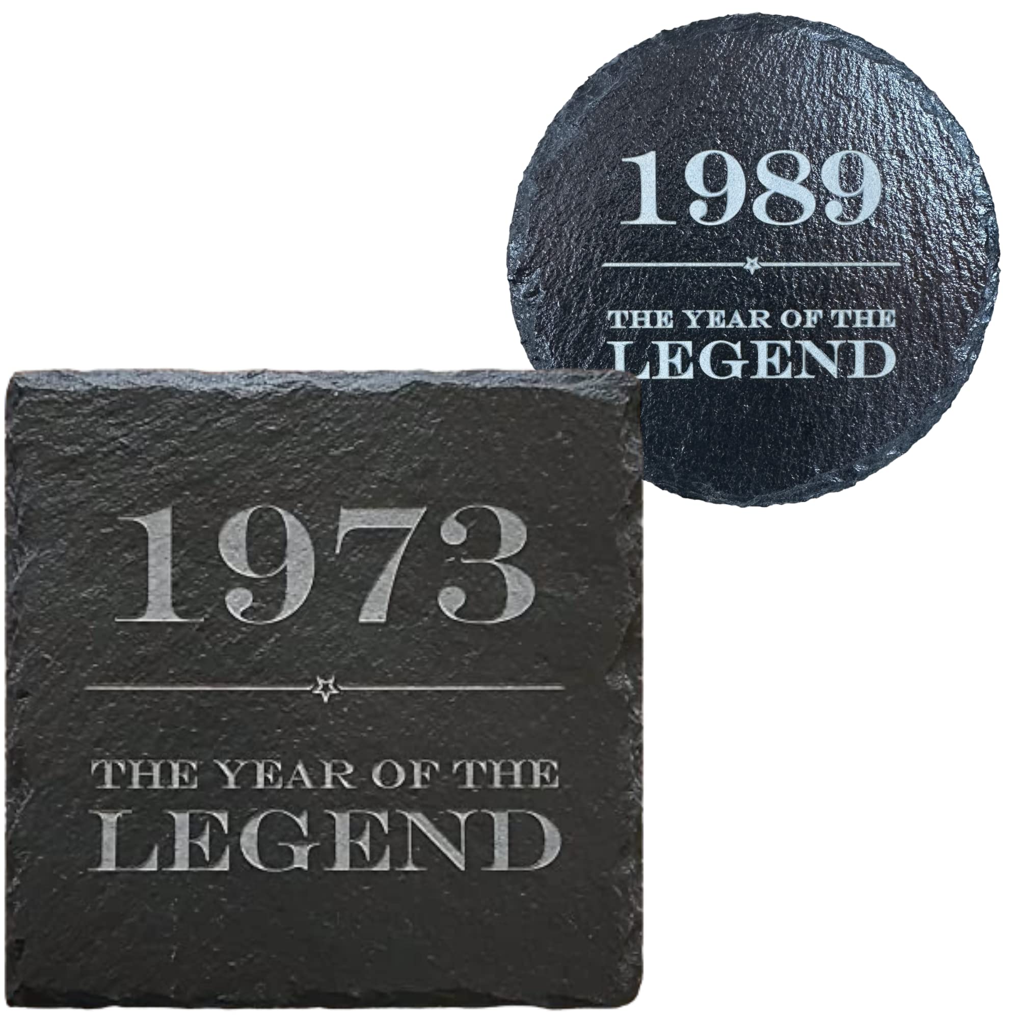 Cgm Clips Uk Grey Personalised Engraved Square Slate Coaster - Year Of The Legend - Choose The Year - Square Or Round