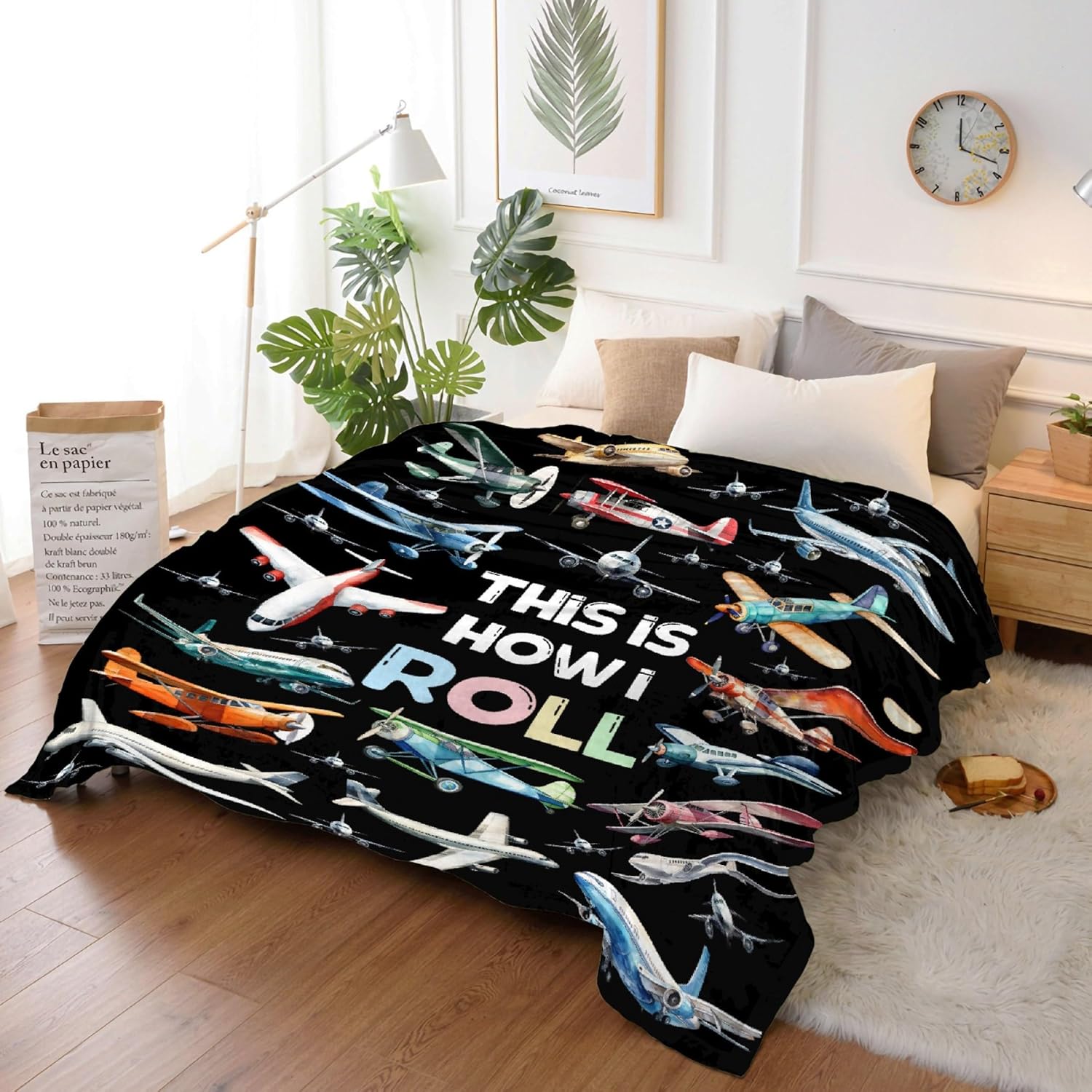 Airplane Throw Blanket, Airplane Gifts for Boys Girls Adults, Aircraft Throw, Plush Cozy Lightweight Flannel Quilts for Bedroom Sofa Couch Living Room Decoration, 60"x80" for Adults