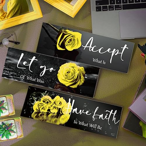 Miniatura 3 de ZINYAZHE 3 piezas de decoración de pared amarilla inspiradora rosa amarilla para baño, arte de pared de madera, decoración de pared de oficina con