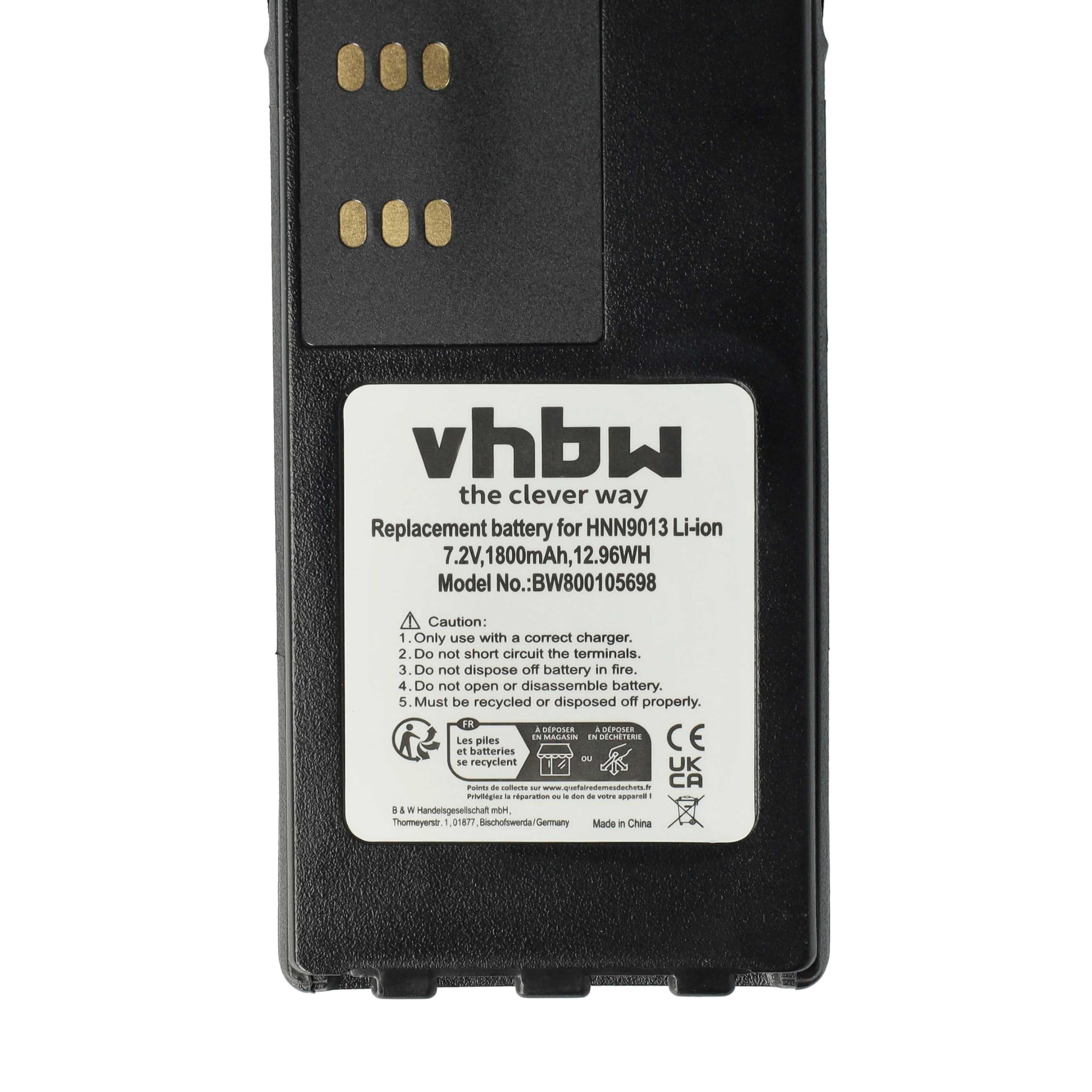 vhbw Batería Recargable Compatible con Motorola GP340, GP360, GP380, GP540, GP580, GP640, GP680 Radio (1800 mAh, 7,2 V, Li-Ion)