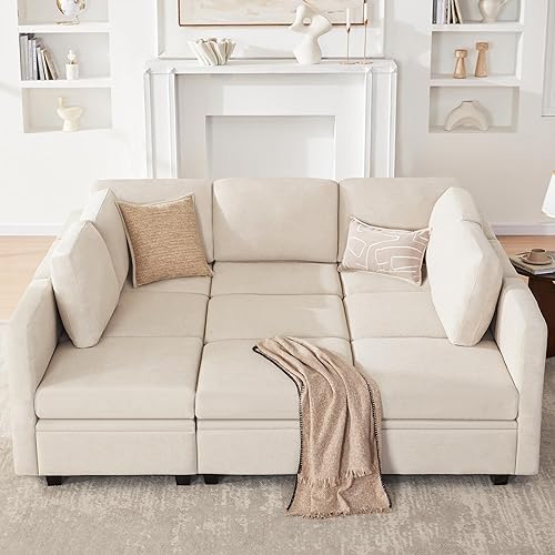 Miniatura 15 de Sofá cama modular seccional, sofá cama reversible, sofá cama modular de 6 asientos con almacenamiento y diván, sofás para sala de estar, gris claro