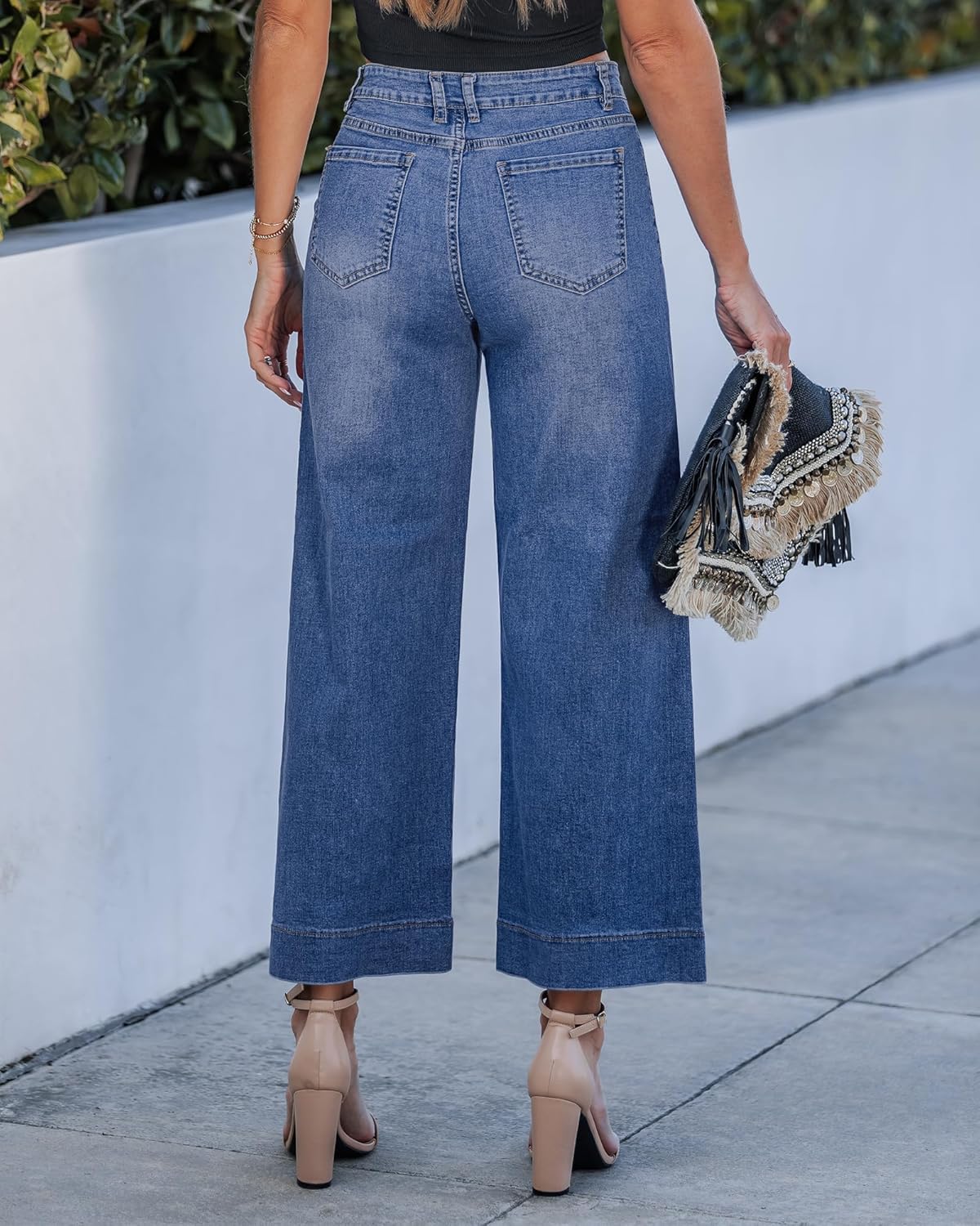 GRAPENT Cropped Jeans for Women Trendy 2026 Wide Leg High Waisted Patch Pocket Stretchy Denim Pants Short Trouser Jeans - Image 4