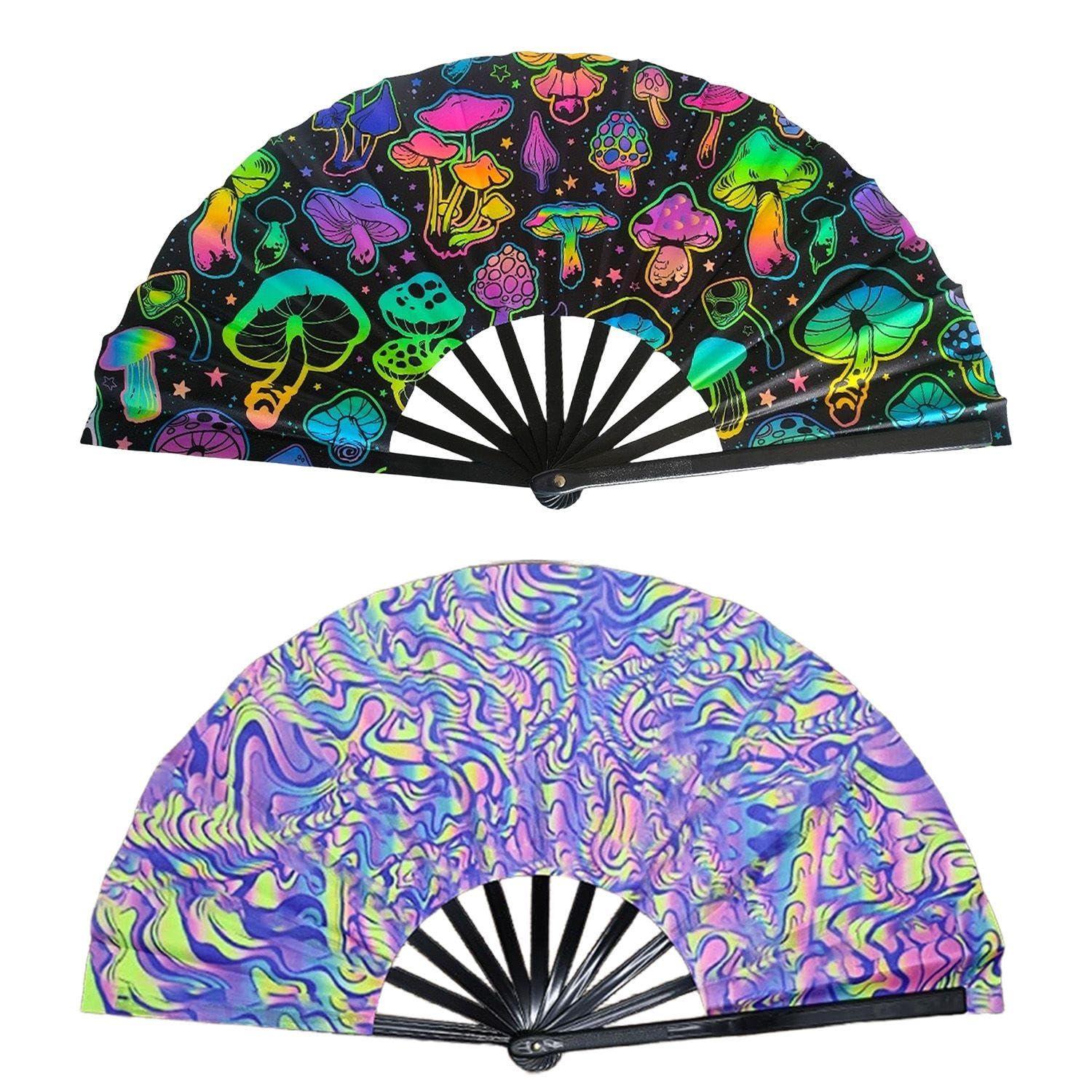 Ubsiuh Black Color 2 Pieces Of Plastic Fan, Creative And Personalized Folding Fan, Creative And Personalized Fan, Stage Performance Props.