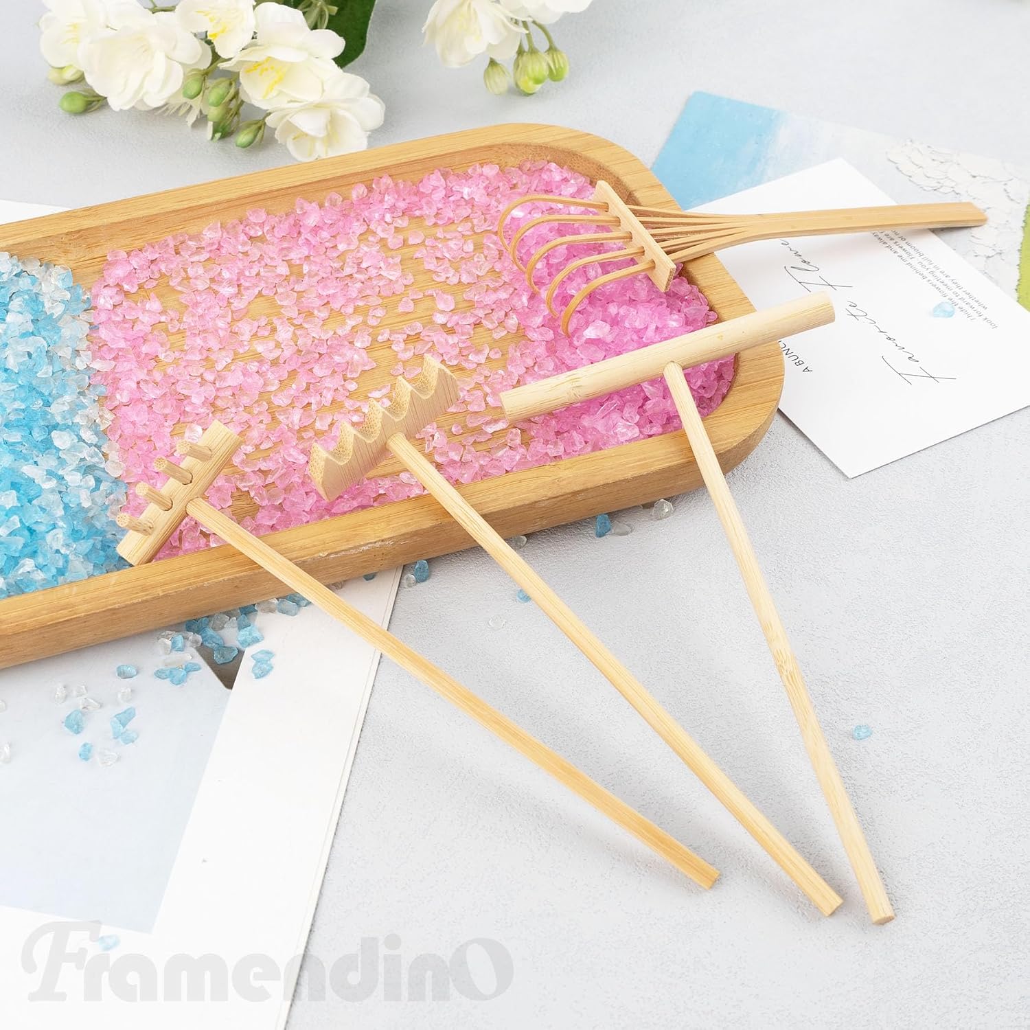 Framendino, 4 Packs Mini Zen Garden Rake Tool, DIY Sand Zen Garden Tools for Office, Zen Garden Tools, Meditation Rock Sand Garden Accessories