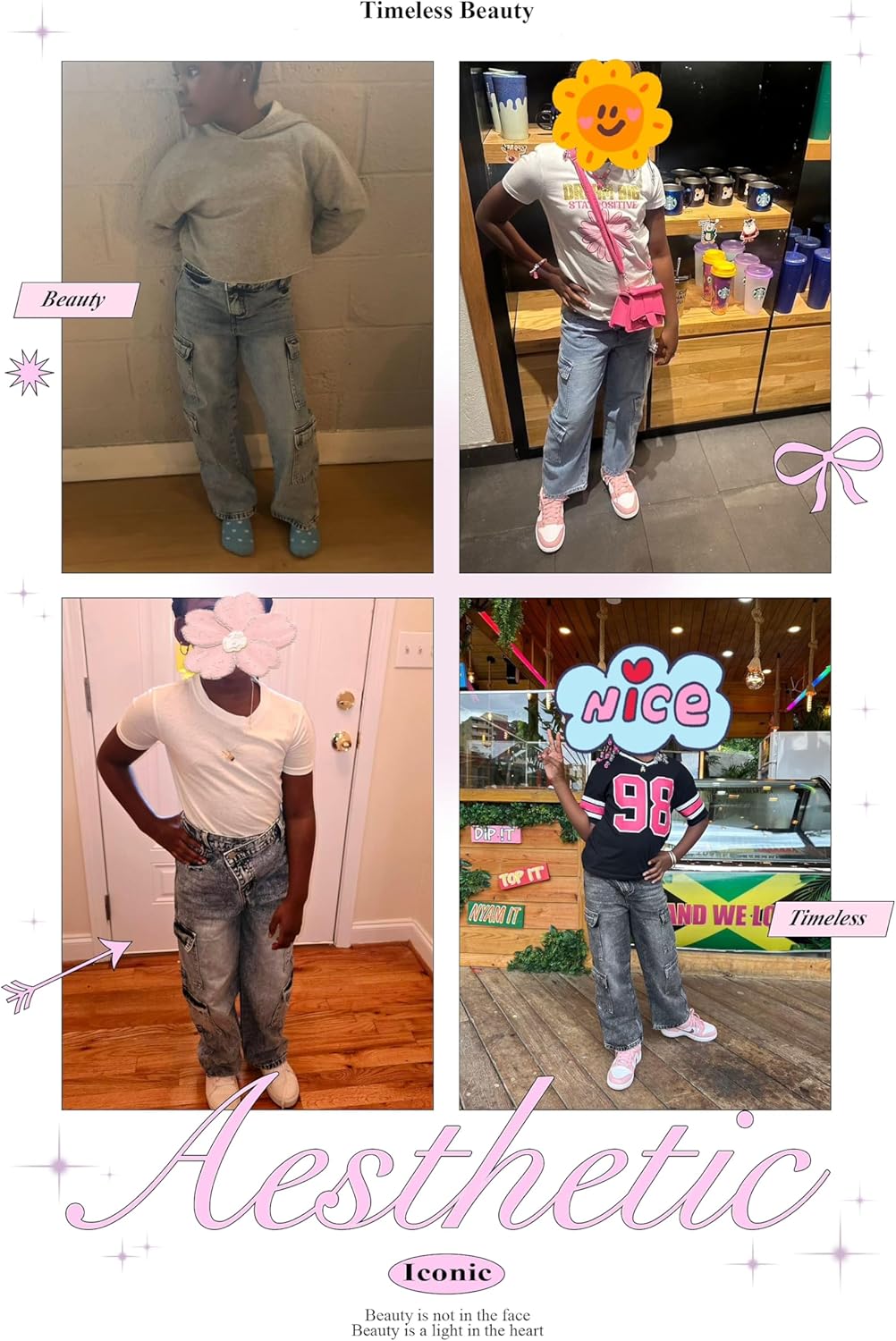 Girls Jeans Wide Leg Cargo Denim Pants with Flap Pockets Asymmetrical Waist Baggy Casual Y2K Outfit 7-14 Years - Image 6
