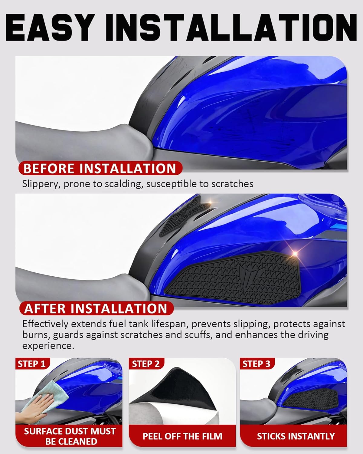 Motorcycle SideTank Pad Compatible with Kawasaki 2025 MT-07 MT07,Anti-Slip Scratch-Resistant Protector Sticker (pre-Applied Adhesive) Knee Grip Traction Pad