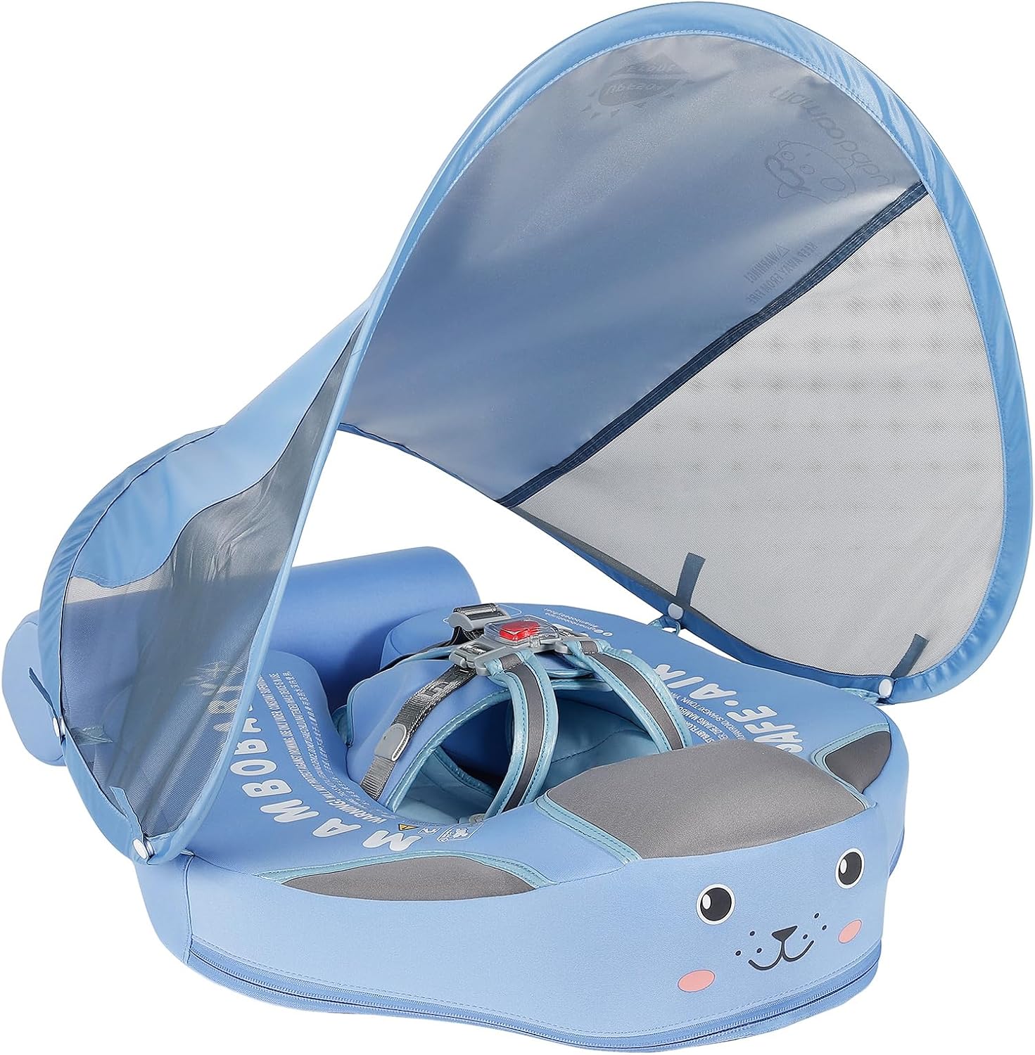 Mambobaby Float Add Tail No Flip Over Non-Inflatable Baby Swim Float Pearl Foam Solid Water Floats Smart Swim Trainer Infant Pool Float Swim Ring with Sun Canopy