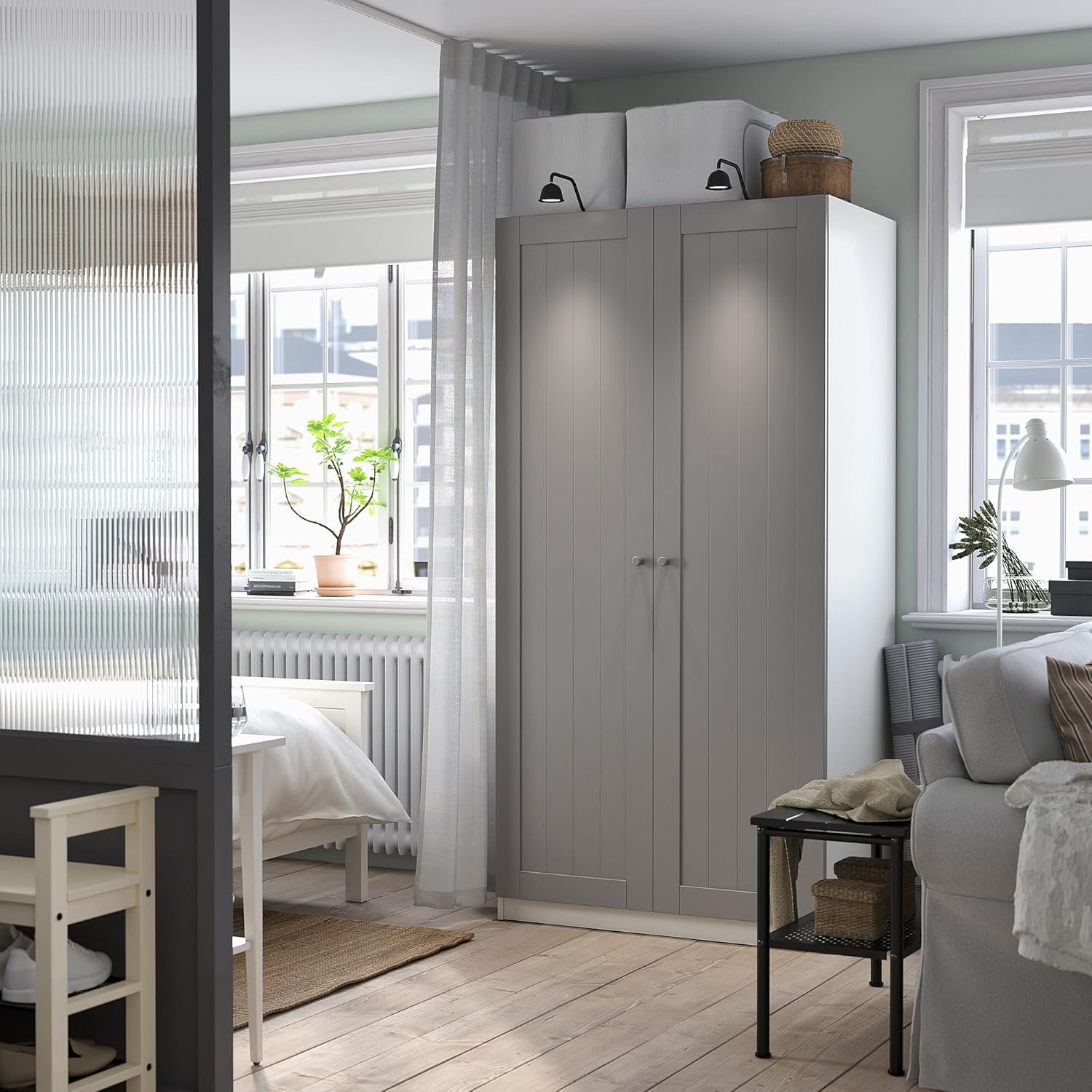 GULLABERG/PAX Wardrobe combination, white/grey, 100x60x201 cm