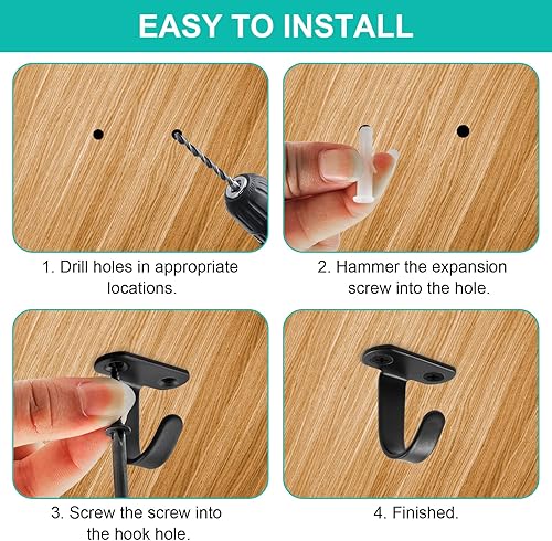 Miniatura 5 de 12 ganchos de techo de acero inoxidable para colocar debajo del estante para toallas, ganchos resistentes para cocina, armario, armario, baño (negro