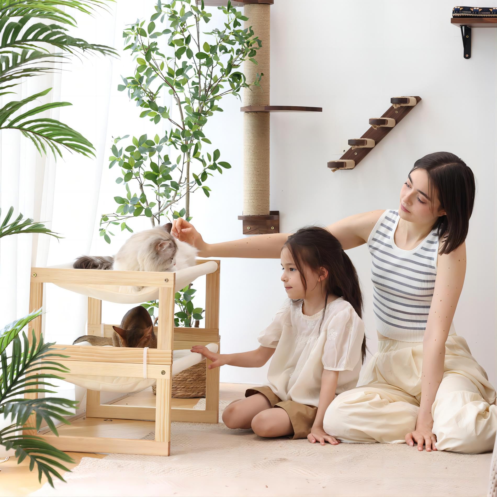 FUKUMARU Katzenbett, Plüsch-Samt-Katzenbetten für Indoor-Katzen, Katzenhängematte aus Holz, 50,8 x 40,6 cm, geeignet für Katzen, Hunde, Kaninchen, Kätzchen und Kleintiere